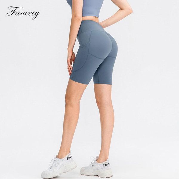 

new hair-grinding nude yoga shorts women's high-waisted hip tight sweatpants pocket fitness shorts 02418, White;red