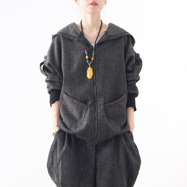 

women's jackets jacket women solid color hoodies 2021 chemisier femme autumn winter thick korean loose plus oversize zipper sweatshirt, Black;brown