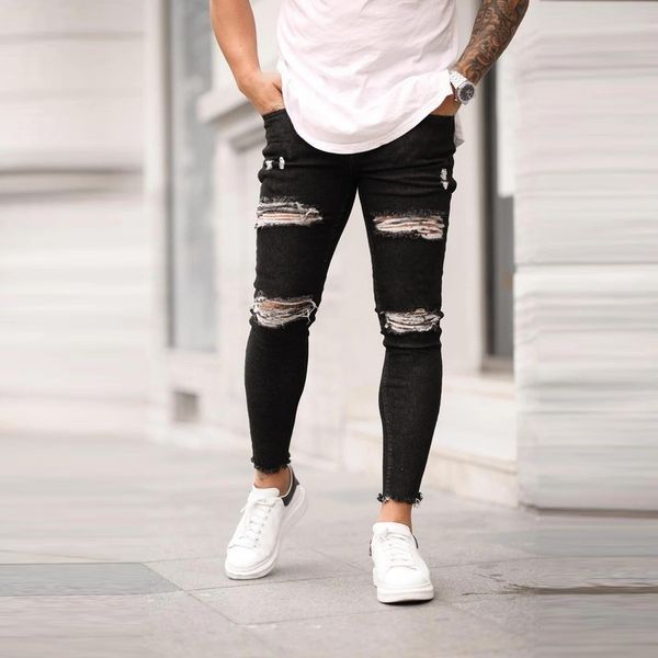 

2021 rits men denim gat jeans vintage winter herfst male ripped ny slim biker hip hop broek, Blue