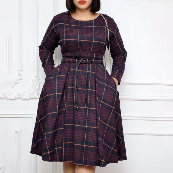 

casual dresses 2021 spring autumn checkered tutu patchwork print dress women clothing knee-length plaid micro-elastic waist, Black;gray