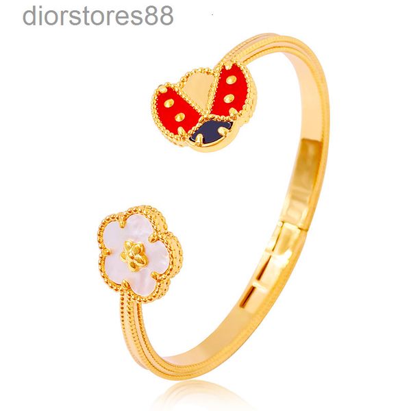 

bangles bracelet light luxury lucky four leaf flower five grass ladybird opening elegant temperament feeling, Black
