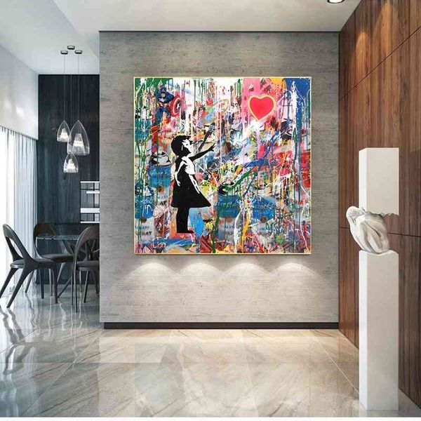 Street Graffiti Art Banksy Pop Leinwand Malerei Cuadros Poster Wand für Wohnzimmer Home Decor (Kein Rahmen) 210705