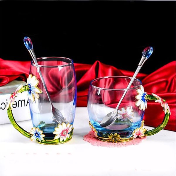 

luxury enameled crystal glass cup come with spoon milk mug gift box package wedding gifts 330ml 350ml dec194
