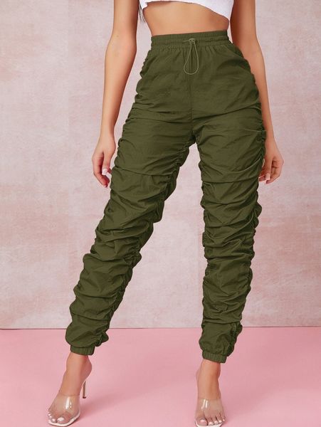 

ruched toggle drawstring windbreaker pants 96rj#, Black;white