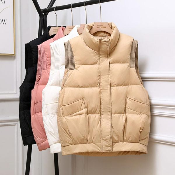 

women's vests winter ultra light white duck down vest women zipper sleeveless short waistcoat female stand collar warm lightweight outw, Black;white