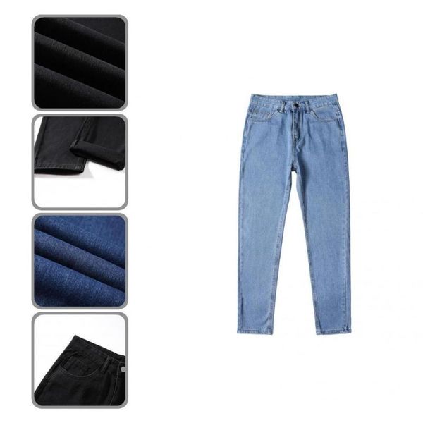 

men's pants 4 sizes stylish men outwears straight leg solid color denim non-shrink for outdoor, Black