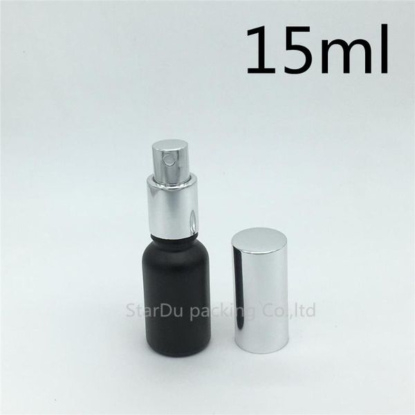 

storage bottles & jars 200pcs 15ml black frosted glass bottle with silvery aluminum sprayer,15cc essential oil spray perfume