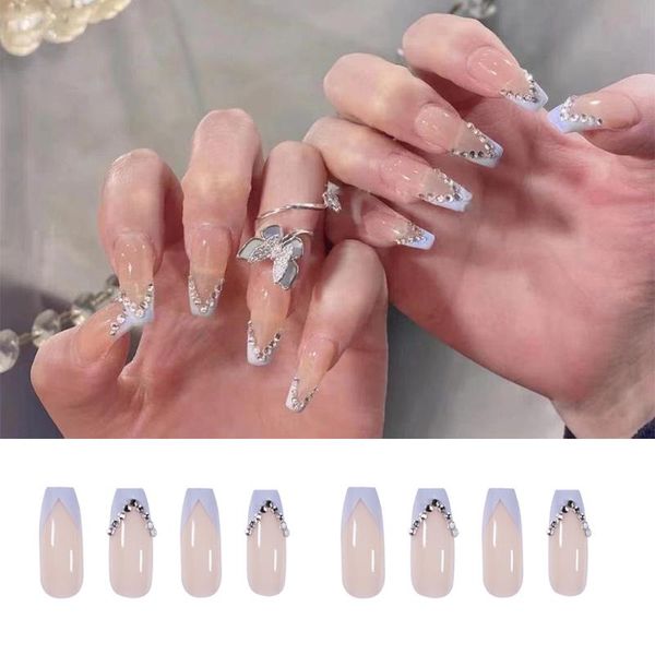 

false nails coffin long ballerina nail tip rhinestone purple manicure tool 24pcs/box 2021, Red;gold