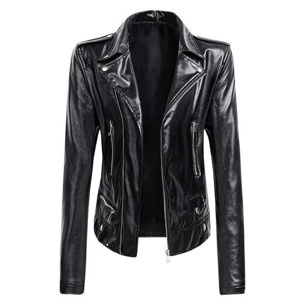 

women's leather & faux thin jacket women 2021 motorcycle moto biker zipper ladies spring autumn coat black fashion chaqueta mujer 3xl