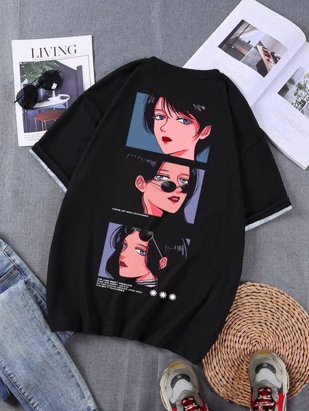 

men slogan & figure graphic tee 70v1#, White;black