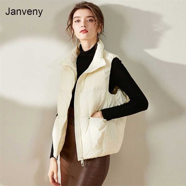 

women sleeveless women's ultra light duck down vests loose jacket girl gilet lightweight windproof female warm waistcoat 211109, Black;white