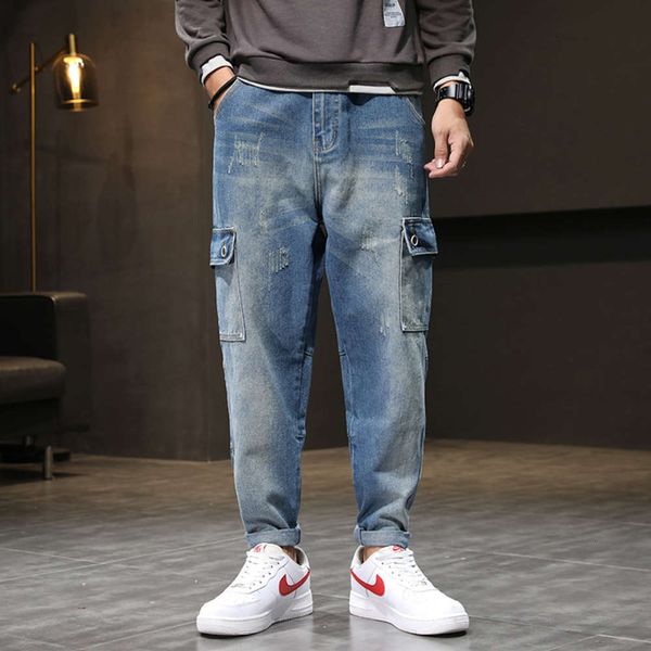 

spring and autumn fashion loose casual jeans harem men's leggings youth pantswinter, Blue
