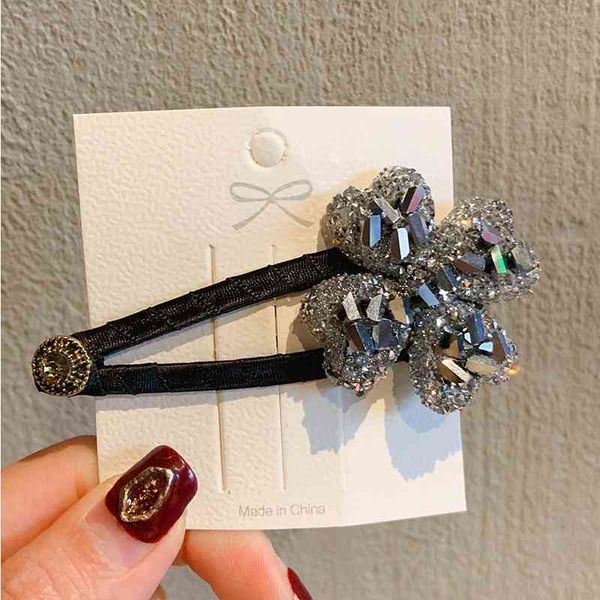 

hair accessories jewelry south korea east gate with drill clover side clip ins back of head bb headdress bangs pin femininity, Golden;white
