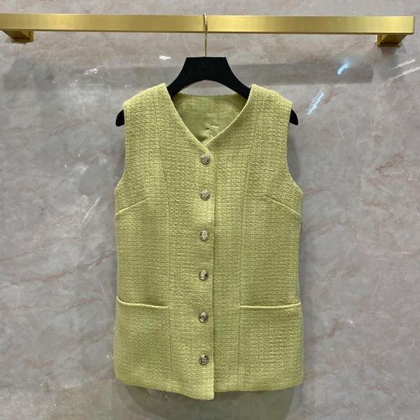 

women's vests spring runways v-neck wool coat designer women 100% silk lining tweed c678, Black;white