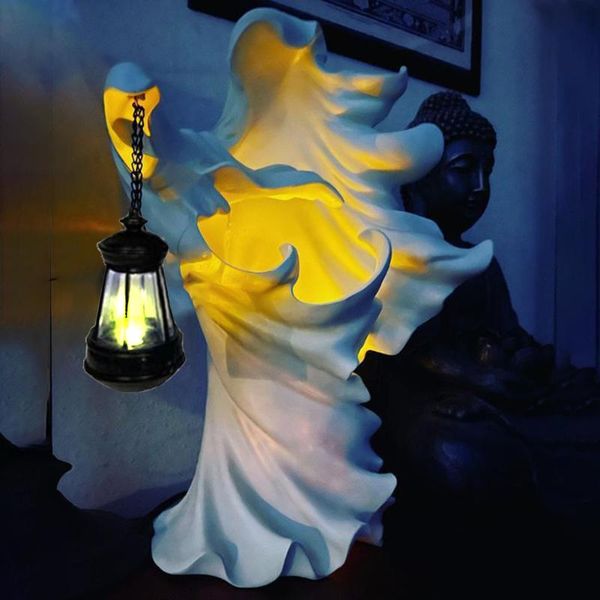 

strings resin ghost with lantern sculpture solar lamp art statue landscape lawn figurine for gift outdoor patio yard garden decor