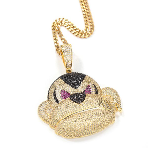 

hip hop claw setting aaa+ cubic zirconia bling iced out gorilla animal pendants necklaces for men rapper jewelry drop shipping x0509, Black