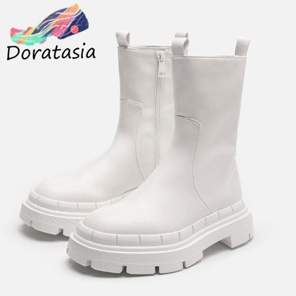 

boots doratasia female boot zipper ankle round toe chunky heel platform wimter women shoes waterproof comfy, Black