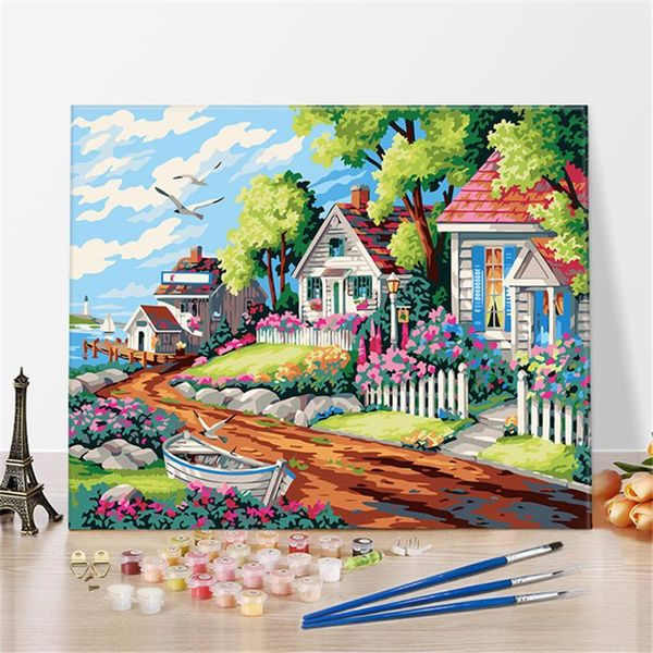 

paintings villa by the sea numbers diy pictures oil coloring set gift drawing canvas decor arrivals