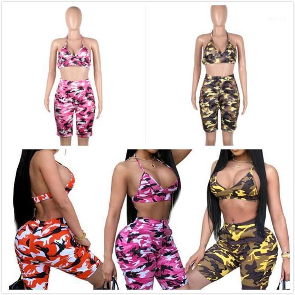 

women camouflage tracksuit 2 two piece set summer outfits strapless bra crop and shorts suits camo matching sets 2pcs women's track, Gray