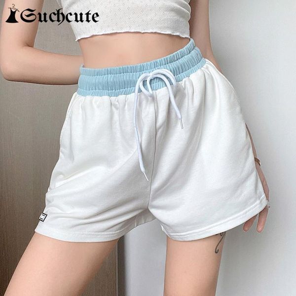 

women's shorts suchcute patchhwork women hight waist fashion slim white summer lady casual streetwear kawaii clothes sportwear, White;black