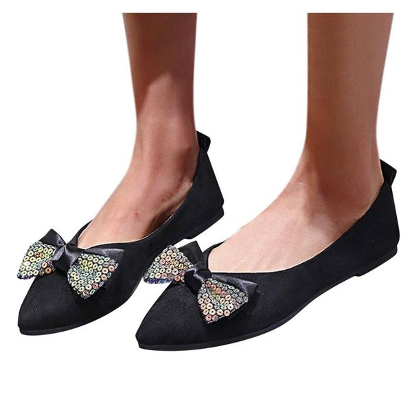 

sandals fashion color sequins bow non-slip pointed toe women's casual shoes breathable slip-on outdoor leisure soft comfortable, Black