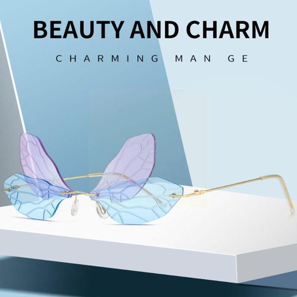 

sunglasses fashion dragonfly ladies glasses rimless wave eyewear trend women punk g7z3, White;black