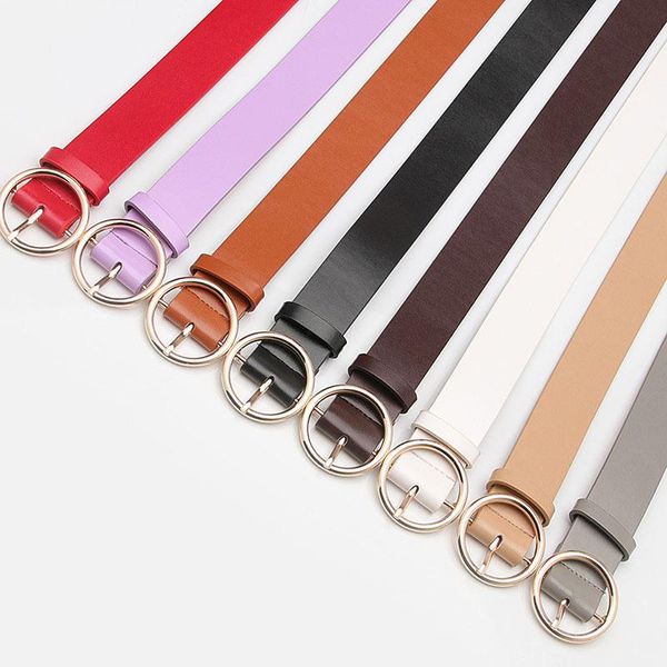 

belts classic belt retro fashion all-match leather light body paint round buckle simple circle pin buckles female the, Black;brown