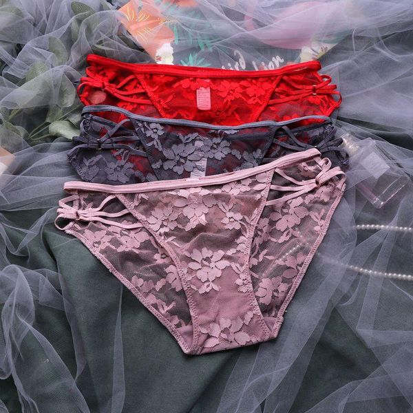 

women's panties floral embroidered lace women print transparent underwear hollow out seamless briefs thongs female lingerie, Black;pink