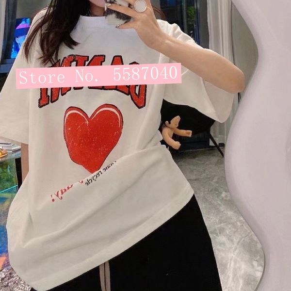

new 2021 spring and summer classic round neck short-sleeved retro smiley love letter printing all-match t-shirt bk3u, White