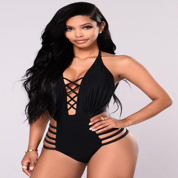 

back v deep beach open black women's spring one piece swimsuit, White;black