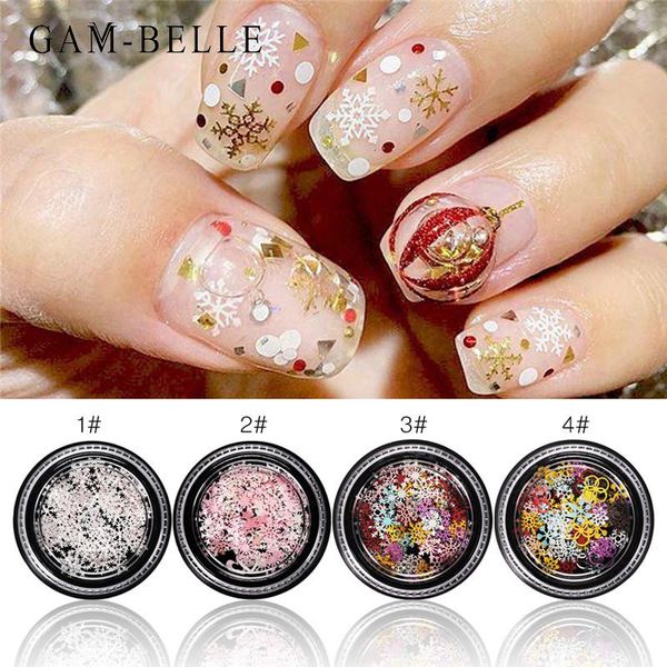

nail art decorations gam-belle 1 box mixed christmas glitter sequins 3d snowflake xmas tree accessoires foil decals, Silver;gold