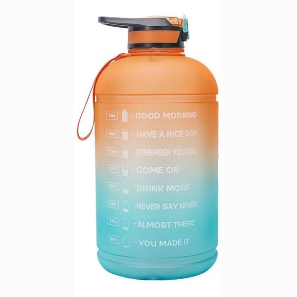 

water bottle gradient color straw 3.78l large capacity sports kettle outdoor fitness cup with times point