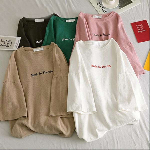 

2021 summer 90s t shirt women 2021 letter printed female white o neck oversize tees short sleeve femme shirt