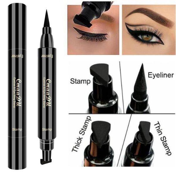 Penna per eyeliner ad ala con timbro a doppia testa Penne per eyeliner liquido nero Impermeabile Naturale Facile da indossare Matite per trucco CmaaDu