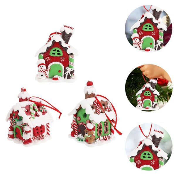 

christmas decorations 3pcs mini resin house lovely luminous props hanging adornments