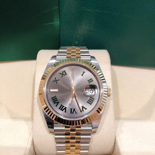 

aaaa gold 41mm datejust watch automatic mechanical mens watches roman letters bezel stainless steel waterproof sapphire ,with box, Slivery;brown