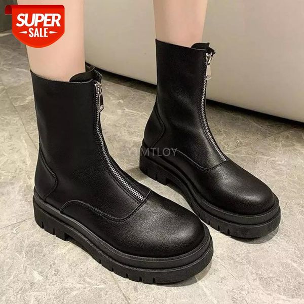 

new platform boots female winter shoes zipper women ankle boots pu leather white motorcycle booties botas altas mujer #gq1l, Black