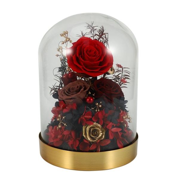 

decorative flowers & wreaths rose in glass,enchanted rose, glass dome black wood base, valentine's party gifts, wedding gift for her