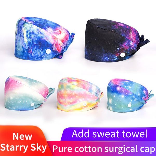 

wholesale fashion breathable scrub cap printed button work hat casual outdoors work hat for home worker outdoor