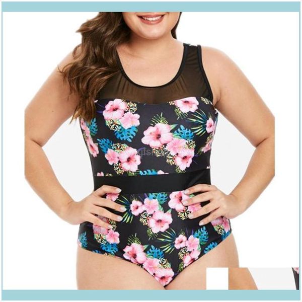 

beach equipment water sports & outdoorsprint floral mesh splicing swimsuit one-piece suits swimming vintage monokini plus size lac
