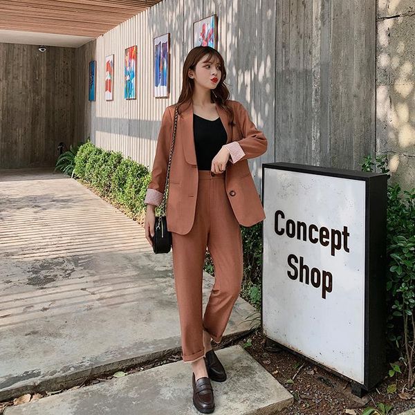 

women's two piece pants real s 2021 autumn green fruit collar small suit jacket casual nine-point two-piece, White