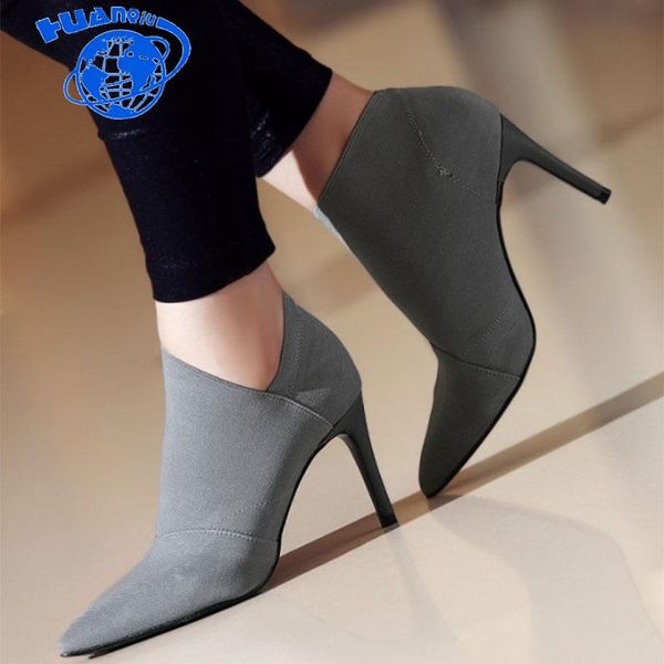 

boots huanqiu pointed toe high heels women basic shoes autumn casual female ankle single fashion outwear zll108, Black