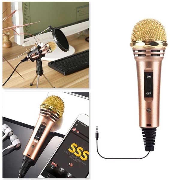 

1pcs golden color wire condenser karaoke microphone speaker record phone music mic player mobile u0x0