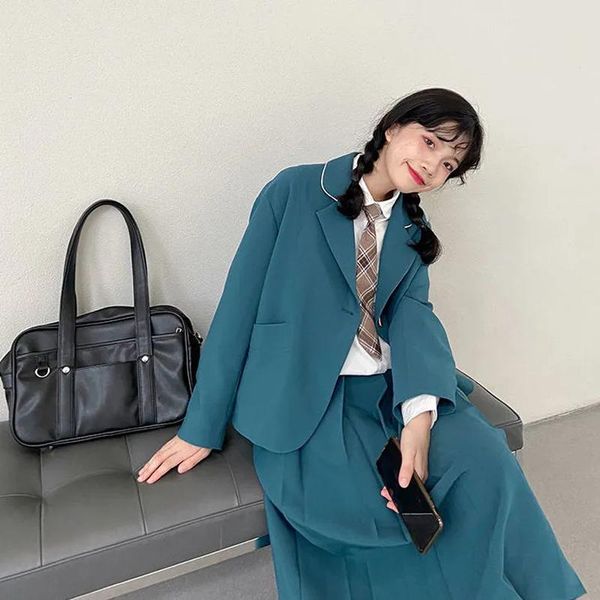 

two piece dress heydress autumn women elegant blue notched blazer+pleated skirt set lady long skirts single botton blazer preppy style 2pc, White
