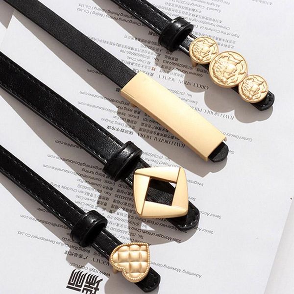 

belts 14 styles leather thin belt for women metal buckle waist strap designer female dress trouser decoration waistband, Black;brown