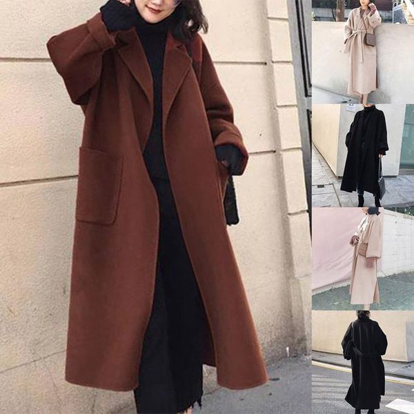 

women's wool & blends fashion coat mid-length double-sided thick woolen long, Black