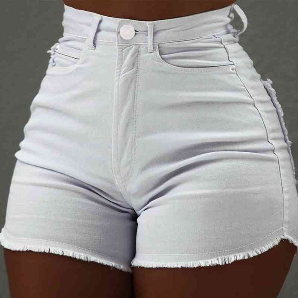

summer autumn solid denim womens shorts mini jeans high waist without belt ripped short, White;black