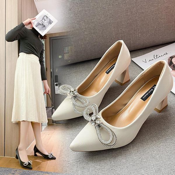

dress shoes 2021 autumn women high heels elegant office pumps bowknot pointed toe luxury singles female 35-39, Black