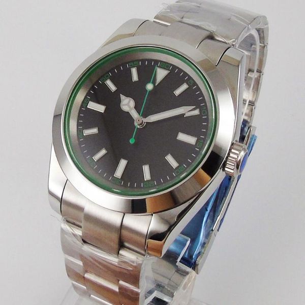 

wristwatches 36mm polished automatic men watch brushed oyster bracelet nh35a movement sapphire crystal green luminous dial, Slivery;brown