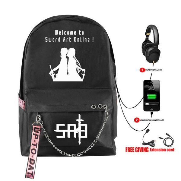 

backpack 2021 3d sword art online women school bags usb charge lapback pack men/women teenage girls travel package